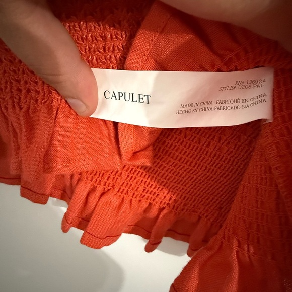 Capulet Viviane Smocked Ruffle Mini Dress XS Papaya Linen Sleeveless - Picture 4 of 9